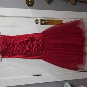 VTG Jessica McClintock Womens/Jrs. Formal Dress Red Mermaid Ruched Sz 13 GUC